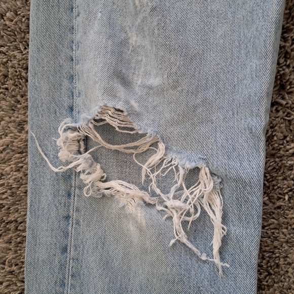 Thrashed Levis high waisted 501 Men's Distressed button fly denim blue jeans 32 - Picture 12 of 15